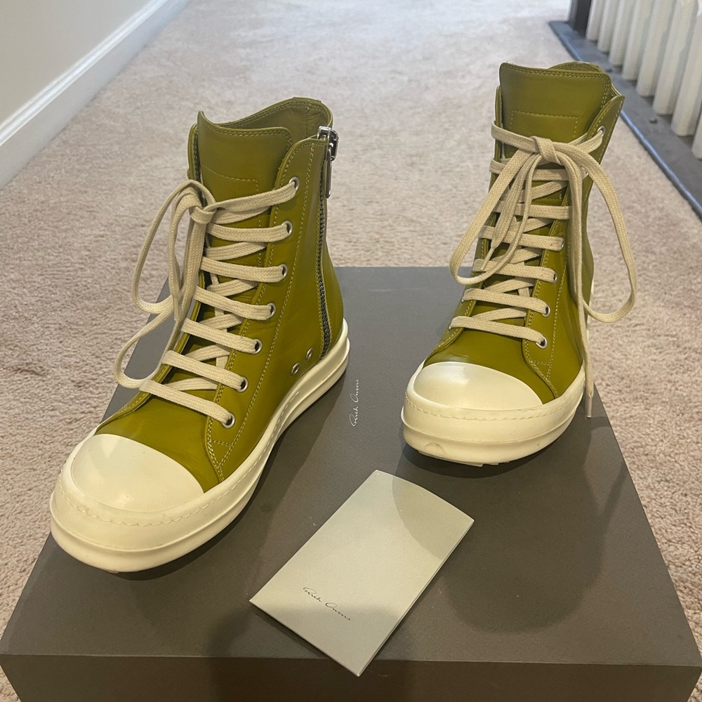 Rick Owens Green Luxor Leather High Top Sneaker